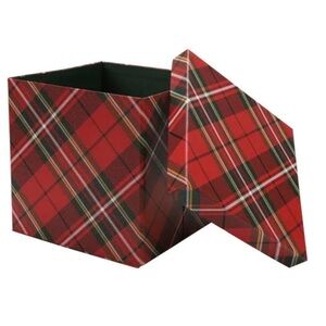 Reusable 9"x9"x9" Collapsable Holiday Gift Box w/ Removable Lid|Plaid
